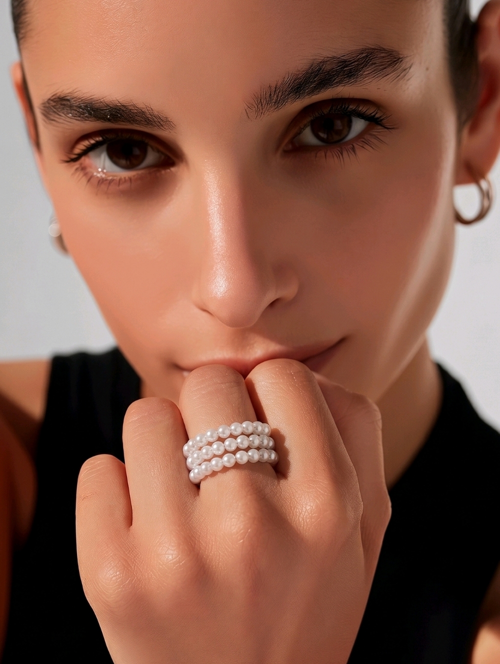 Elegant White Pearl Beaded Ring Set – 3 Piece Stretchy & Stackable Jewelry NWT